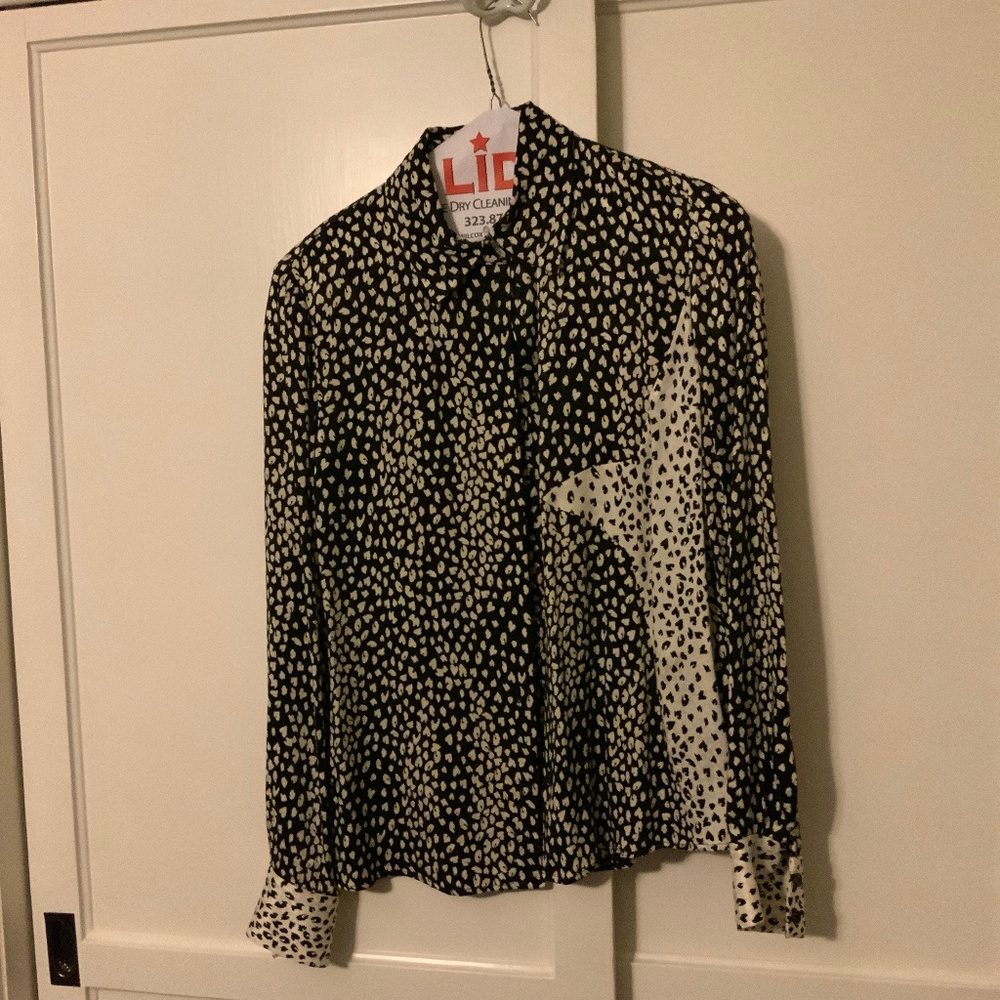 *LIKE NEW* Maje black/white abstract heart print button down shirt